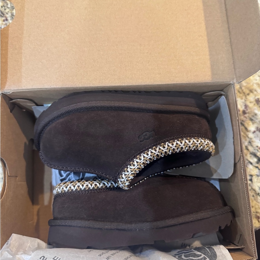 UGG Chocolate Brown Suede Boots with Gold Trim